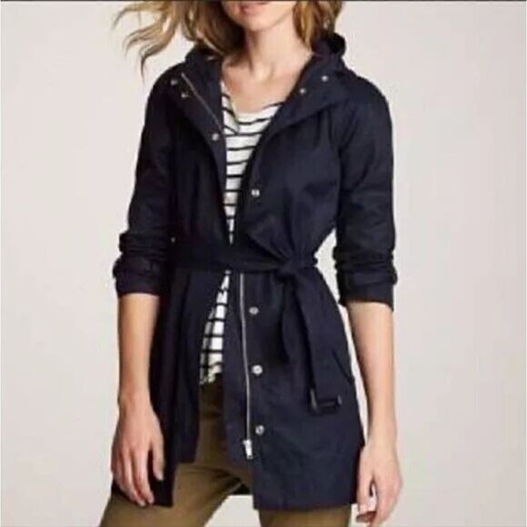 J. Crew Women's Light Weight Utility Anorak Jacket  Size 6 Blue Trench Coat - Picture 1 of 9